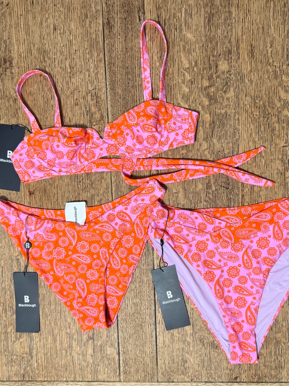 NWT Blackbough Pink & Orange 3pc Bikini Set S/M
